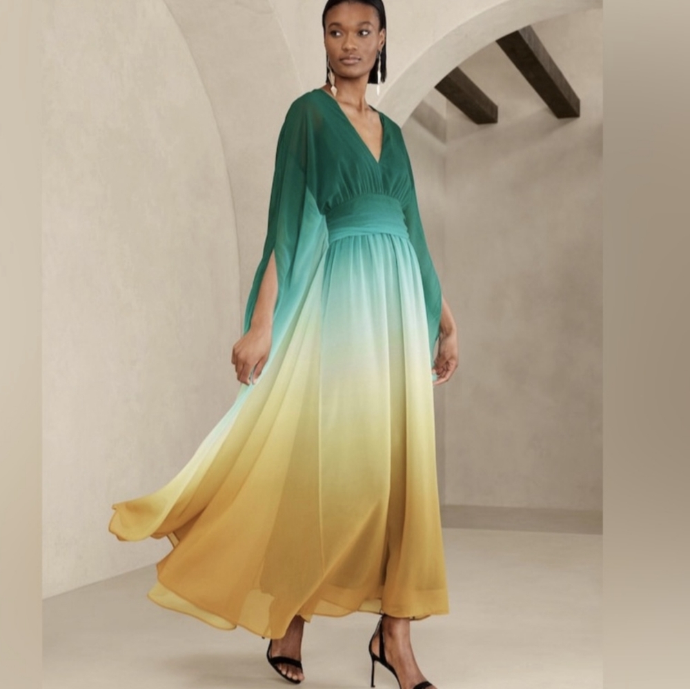 NWT! BANANA REPUBLIC DAYBREAK OMBRÉ BLUE ZELA CHIFFON MAXI DRESS - size 6